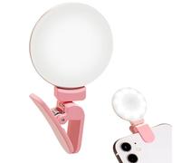 Cell Phone Selfie Clip On Ring Light, Rechargeable Circle Ring Light with 3-Level Brightness, Mini Circle LED Ring Light for Phone, Tablet, Laptop, TikTok Video, Camera, Webcam (Pink)