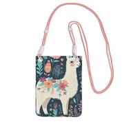 Cell Phone Sleeve Pouch Case Bag For Women, Cell Phone Purse Wallet Bag With Black Shoulder Strap Cute Llama Floral Travel Pouch, Pink, One Size