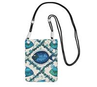 Cell Phone Sleeve Pouch Case Bag For Women, Cell Phone Purse Wallet Bag With Black Shoulder Strap Cyan Fish Pattern Travel Pouch, Black, One Size