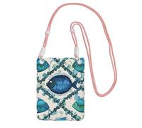 Cell Phone Sleeve Pouch Case Bag For Women, Cell Phone Purse Wallet Bag With Black Shoulder Strap Cyan Fish Pattern Travel Pouch, Pink, One Size
