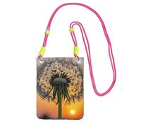 Cell Phone Sleeve Pouch Case Bag For Women, Cell Phone Purse Wallet Bag With Black Shoulder Strap Dandelions At Sunset Travel Pouch, Fuchusia, One Size