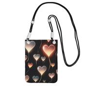 Cell Phone Sleeve Pouch Case Bag For Women, Cell Phone Purse Wallet Bag With Black Shoulder Strap Glowing Heart Love Travel Pouch