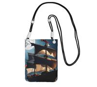 Cell Phone Sleeve Pouch Case Bag For Women, Cell Phone Purse Wallet Bag With Black Shoulder Strap Pirate Sailboat Full Moon Travel Pouch