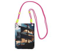 Cell Phone Sleeve Pouch Case Bag For Women, Cell Phone Purse Wallet Bag With Fuchusia Shoulder Strap Pirate Sailboat Full Moon Travel Pouch