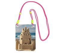 Cell Phone Sleeve Pouch Case Bag For Women, Cell Phone Purse Wallet Bag With Fuchusia Shoulder Strap Building A Sandcastle Travel Pouch