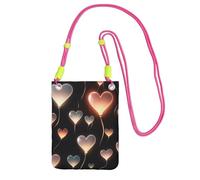 Cell Phone Sleeve Pouch Case Bag For Women, Cell Phone Purse Wallet Bag With Fuchusia Shoulder Strap Glowing Heart Love Travel Pouch