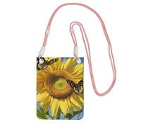 Cell Phone Sleeve Pouch Case Bag For Women, Cell Phone Purse Wallet Bag With Pink Shoulder Strap Butterflys On The Sunflowers Travel Pouch