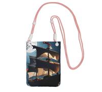 Cell Phone Sleeve Pouch Case Bag For Women, Cell Phone Purse Wallet Bag With Pink Shoulder Strap Pirate Sailboat Full Moon Travel Pouch