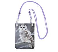 Cell Phone Sleeve Pouch Case Bag For Women, Cell Phone Purse Wallet Bag With Purple Shoulder Strap Winter White Owl Travel Pouch