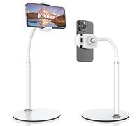 Cell Phone Stand, Adjustable Height & Angle Gooseneck Phone Stand for Desk Flexible Arm Universal Phone Holder, Aluminum Alloy Desktop Phone Stand for Recording Compatible with 3.5"-7" Device (White)