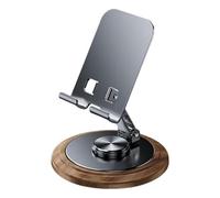 Cell Phone Stand, Desktop Dock 5.91 x 3.78 Inch Mount with Solid Wooden Base, Durable Aluminium Alloy, 360-Degree Rotation with Executive Style, Smartphone Holder for Office and Study