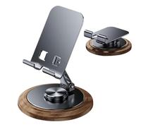 Cell Phone Stand - Metal Walnut 15x9.6cm | Foldable 360 Degree Rotatable Tablet Mount Holder | Portable Smartphone Desk Stand For Phones Tablets Up To 12.9 Inch For Home Office