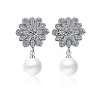 Cellacity Classic 925 Drop Earring For Women Fine Freshwater Pearl Zircon Pendant Earring Crystal Wedding Gift