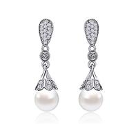 Cellacity Classic 925 Drop Earrings for Woman with 10mm Round Shape Pearl Earrings Jewelry Wedding Party Gift Made in China