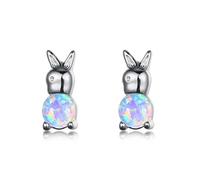 Cellacity Lovely Cute Rabbit 925 Jewelry Gemstones Earrings For Women White Blue Opal Ear Studs Rose Color Party