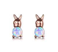 Cellacity Lovely Cute Rabbit 925 Jewelry Gemstones Earrings For Women White Blue Opal Ear Studs Rose Color Party