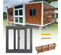 Cellar Window Replacement 50-100cm, Horizontal Sliding Window With Fly Screen & Toughened Glass, Aluminium Mobile Home/Static Caravan, Shed, Garage, Bathroom(Dark gray,95x43cm)