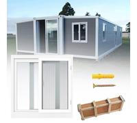 Cellar Window Replacement 50-100cm, Horizontal Sliding Window With Fly Screen & Toughened Glass, Aluminium Mobile Home/Static Caravan, Shed, Garage, Bathroom(Cream,53x40cm)