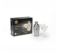 CellarDine 3 Piece Cocktail Set (2 Glasses), Stainless Steel, Silver, 10.5 x 27 x 21.5 cm