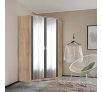 Celle Super Wardrobe - 117cm - 2 Door Corner - Mirror - Sonoma Oak & Metallic Dark Grey