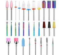 Cellentool 30 Pcs Nail Drill Bit Set, 3/32 Inch Tungsten Ceramic Diamond Carbide Drill Bits for Acrylic Gel Nail Polish Cuticle Remover Manicure Pedicure