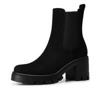 CELLENZ Chelsea Booties for Women - Chunky Heels 2.91 Inches Fashion Platform Short Boots, Fall Winter Booties 2025 for Night Out Work Office Company Business, Shammy black, 8.5 UK