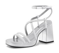 CELLENZ Chunky Platform Heels for Women:3.9 inch High Heel Prom Wedding Party Square Open Toe Strappy Comfortable Sexy Elegant Heels, Splitter, 7 UK