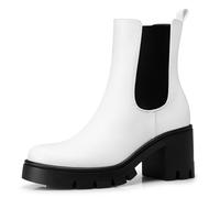 CELLENZ Women Chelsea Ankle Boots: 2.91 In Chunky Heels, Fashion Platform Short Boots, 2025 Fall Winter Booties for Night out, Work, Office, Company, Business, Weekend, Trip, Vacation, Travel, White