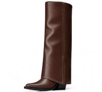 CELLENZ Women Knee High Boots: 3 Inch Fashion Pointed Toe Fold Over Boots | Comfortable All Day Wide Calf Tall Boot - Fashion Chunky Leather Long Boots for Fall Winter Outing Commute Party Trip