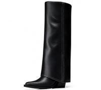 CELLENZ Women Knee High Boots: 3 Inch Fashion Pointed Toe Fold Over Boots | Comfortable All Day Wide Calf Tall Boot - Fashion Chunky Leather Long Boots for Fall Winter Outing Commute Party Trip