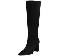 CELLENZ Women Knee High Boots: Comfortable Pointed Toe Tall Boot, Chunky Heel Wide Calf Fall Winter Fashion Long Boots for Office Party Date, 54 Black Suede, 5.5 UK