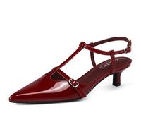 CELLENZ Women Low Heel Pumps: 2 Inch Comfortable Kitten Heels, Office Formal Dinner Dress Shoes, Ankle Strappy Slingback Pumps, Sexy Night Prom Dance Shoes, 50 Red Patent Leather, 3 UK