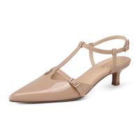CELLENZ Women Low Heel Pumps: 2 Inch Comfortable Kitten Heels, Office Formal Dinner Dress Shoes, Ankle Strappy Slingback Pumps, Sexy Night Prom Dance Shoes, 50 Nude Patent Leather, 3 UK