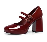 CELLENZ Women Mary Jane Shoes: Comfortable Closed Toe Chunky Heels, Dress Shoes Prom Graduation Formal Platform Pumps Black/Red Size 6-11, 41 Patent Red, 8 UK