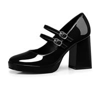 CELLENZ Women Mary Jane Shoes: Comfortable Closed Toe Chunky Heels, Dress Shoes Prom Graduation Formal Platform Pumps Black/Red Size 6-11, 41 Patent Black, 7 UK