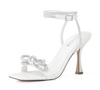 CELLENZ Women Strappy Bow Heels: Double Bowknot Open Toe Kitten Heeled Sandals,Wedding Shoes Sparkly Party Prom Black White Gold Silver Hot Pink Size 6-11, 13 Pu White, 5 UK
