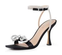 CELLENZ Women Strappy Bow Heels: Double Bowknot Open Toe Kitten Heeled Sandals,Wedding Shoes Sparkly Party Prom Black White Gold Silver Hot Pink Size 6-11, 13 Satin Black, 5.5 UK
