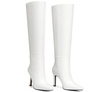 CELLENZ Womens Knee High Boots: 3.54 In Stiletto Heel, Wide Calf Tall Boots, 2025 Fall Fashion Trendy Heel Boot for Party, Night out, Date, Dancing, White, 8 UK