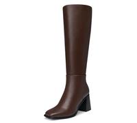 CELLENZ Women's Knee High Boots: 3 Inch Chunky Heel, Square Toe Tall Boot, Winter Fall Fashion Gogo Side Zipper Long Boots for Work,Night Out,Party,Dancing, Brown, 5.5 UK