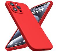 CellEver Heavy-Duty Silicone Case for iPhone 15 Pro Max [Camera Protection] [Anti-Oil Coating] Military Drop Protection, Soft Scratch-Free Interior, Bright Red