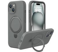 CellEver Strong Magnetic Case for iPhone 15 [for MagSafe Charging] [Camera Protection] Heavy-Duty Protection, Soft Grip Silicone Cover with Kickstand, Titanium Gray