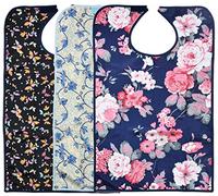 Celley 3 Pack Adult bib for eating, washable and waterproof with vinyl backing