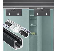 Celling Mount Sliding Glass Door Hardware and Track Kit, Soft Close Sliding Track Set for Interior Office Partition, Fit 8-12 mm Frameless Glass(Black,77in(196cm))