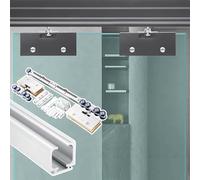Celling Mount Sliding Glass Door Hardware and Track Kit, Soft Close Sliding Track Set for Interior Office Partition, Fit 8-12 mm Frameless Glass(Silver,70in(178cm))