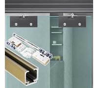 Celling Mount Sliding Glass Door Hardware and Track Kit, Soft Close Sliding Track Set for Interior Office Partition, Fit 8-12 mm Frameless Glass(Champagne,56in(142cm))