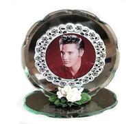Cellini Gifts Elvis Presley Photo Custom Made to order Unique Cut Glass Round Plaque with Diamante Crystals on the Frame