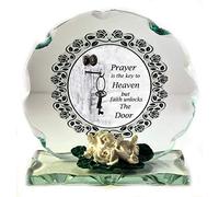 Cellini Plaques Prayer is the Key Cut Glass Round Plaque Crystal Glass Poem Plaque with Porcelain Flowers Custom Made Christian Gift for Any Occasion