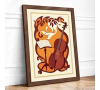 Cello and Nature Art Deco Framed Wall Art Print A3 (42×29.7cm) Walnut, Wall Decor for Living Room, Bedroom, Office & Home, Ready to Hang, Art Gift