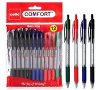 Cello Assorted Coloured Ballpoint Pens - Premium Retractable Biro Pens with Ergonomic Grip, Medium Point 1.0mm, Pack of 12 - Ideal for Office, School & Home Writing Multicolour pens