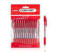 Cello Ballpoint Pens Extra Comfort Grip Ball Pens Medium Point Biros Retractable Ballpoint Pens (Red, 24)
